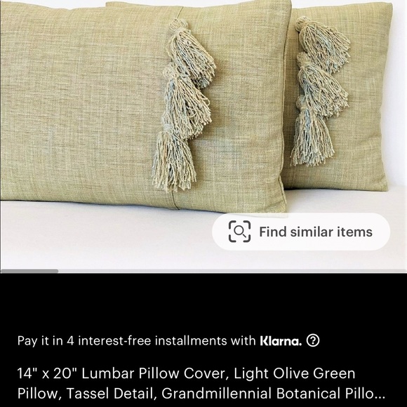 14" x 20" Lumbar Pillow Cover, Light Olive Green Pillow, Tassel Detail - Picture 9 of 13